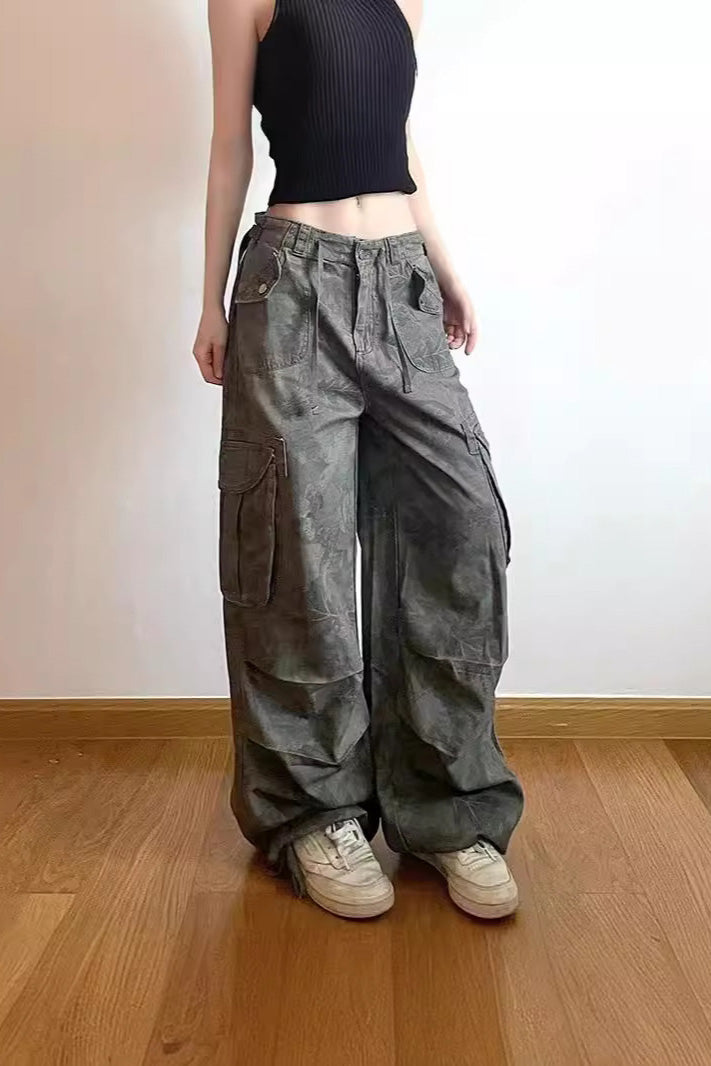 Slimming Camouflage Cargo Denim Trousers