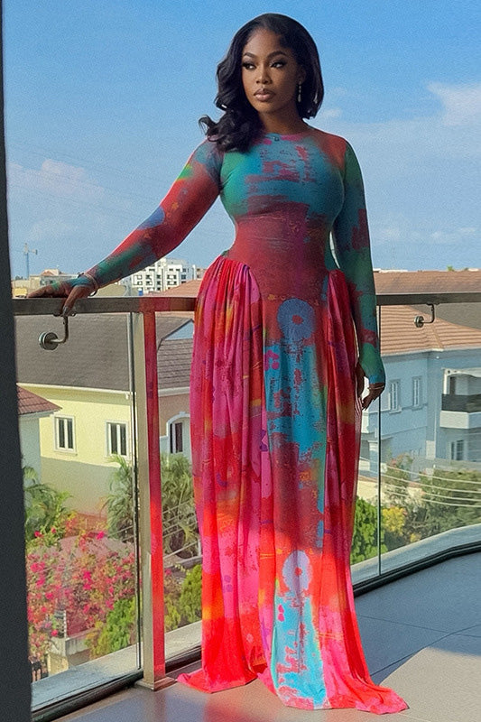 Modern Color Block Sheer A-Line Dress