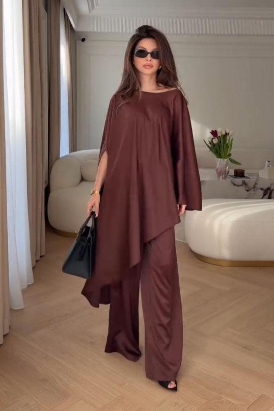 Cape Sleeve Wide-Leg Trousers Set