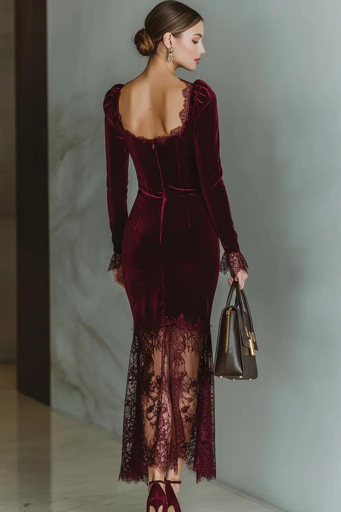 Velvet Sweetheart Lace Maxi-Length Dress