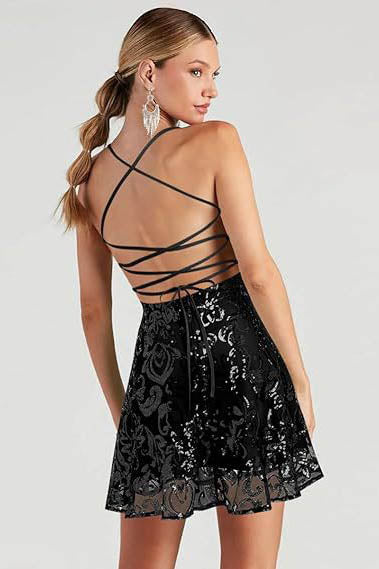 Sleeveless Sequined Strap Mini-Length Dress