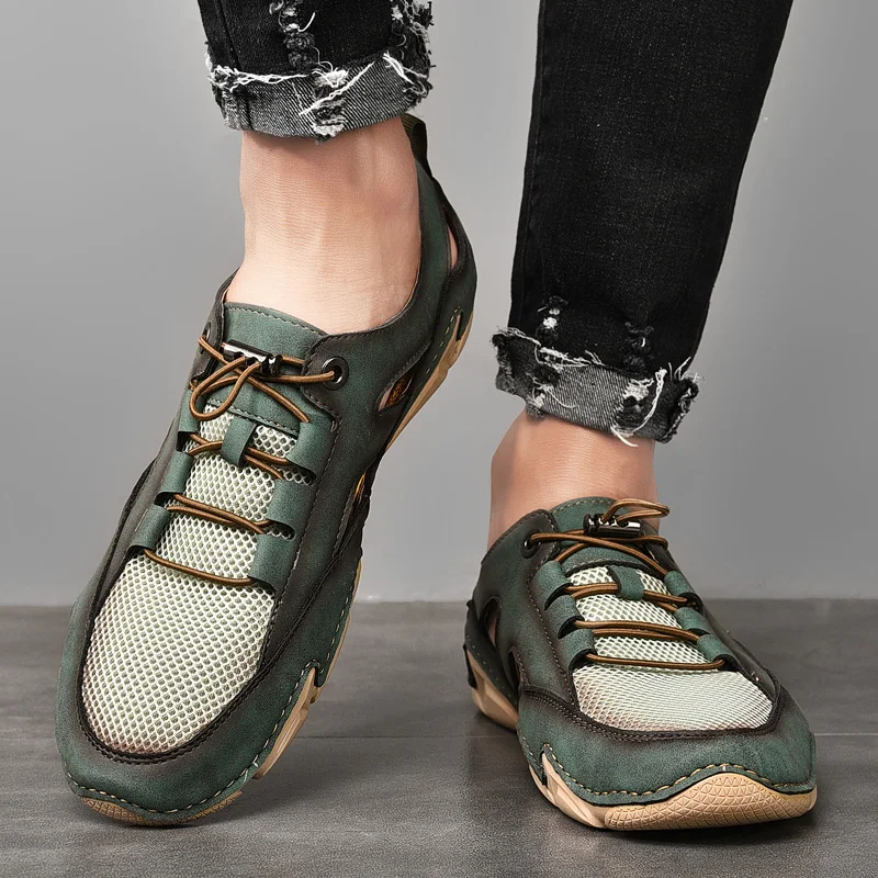 Mesh Sandals with Lace-Up Closure