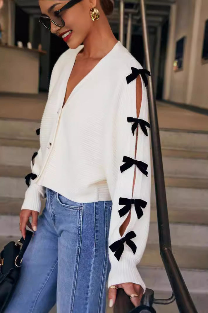 Bow Tie Chanel Style Knit Cardigan