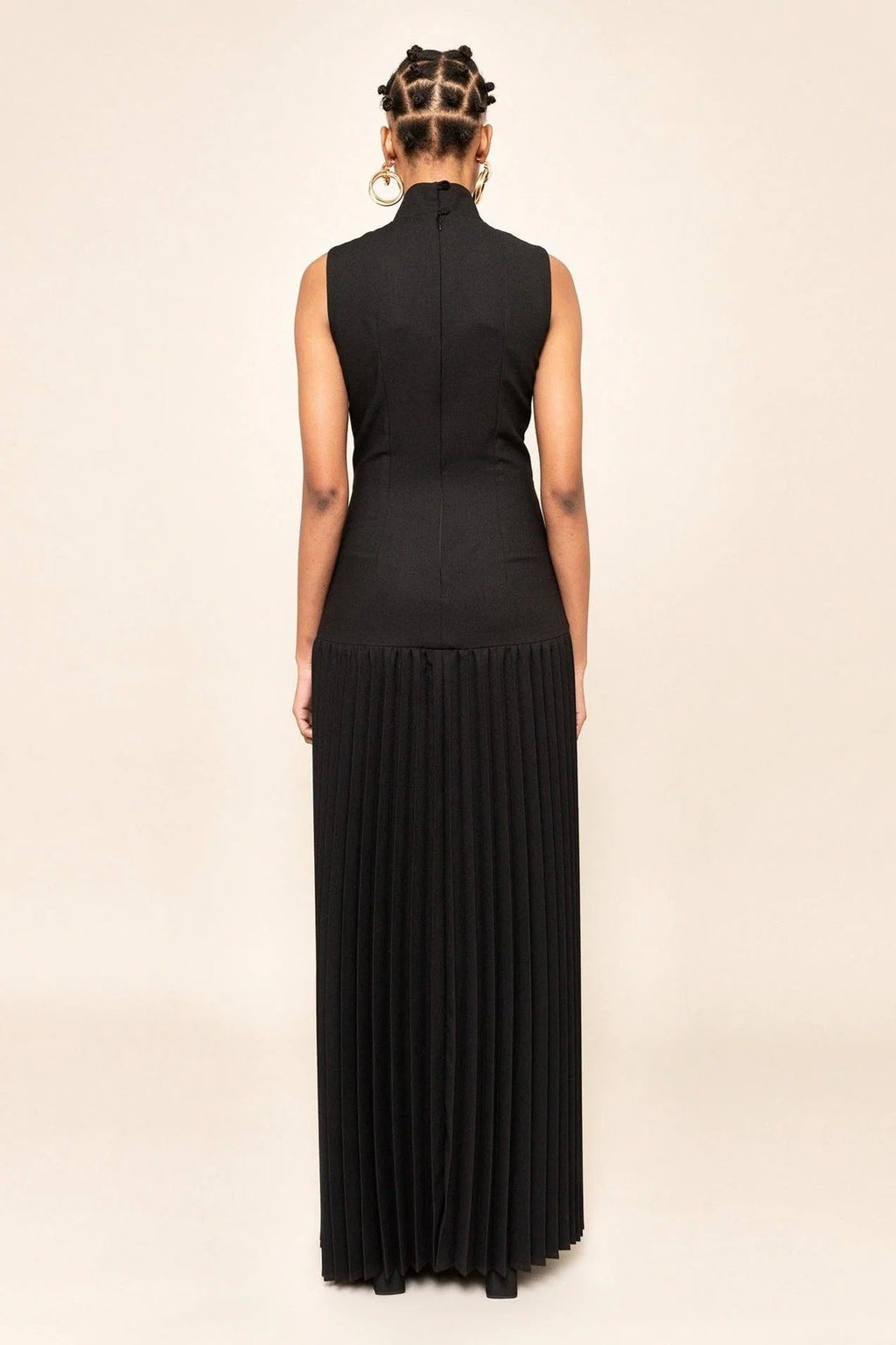 Pleated Cut-Out Maxi-Length Dress