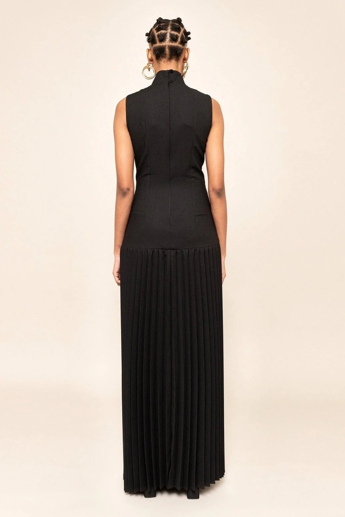 Pleated Cut-Out Maxi-Length Dress