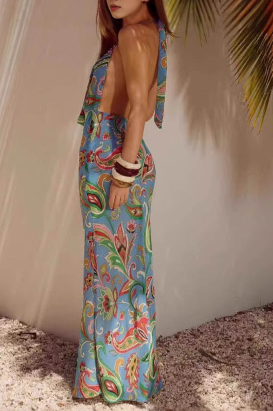 Verdant Shadows - Flower Resort Maxi-Length Dress