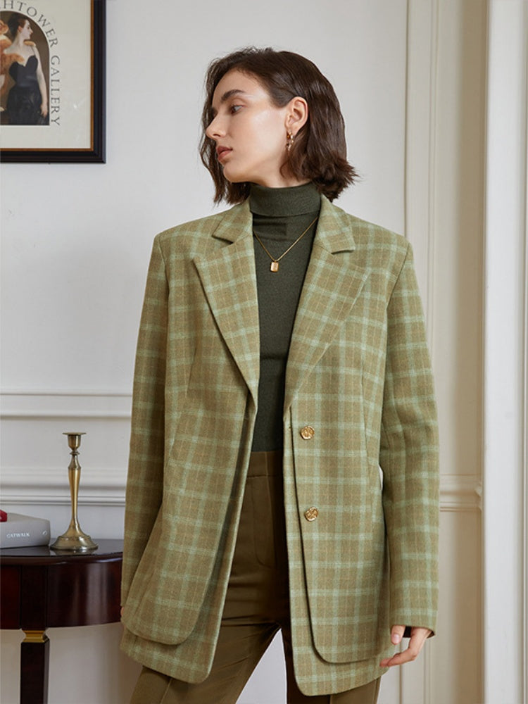 Blazer with Plaid and Relaxed Fit