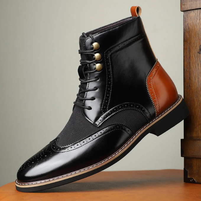 Leather Brogue Boots with Wingtip Brogue Detail