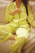 Fluorescent Green Flower Long Sleeve Pajama Set