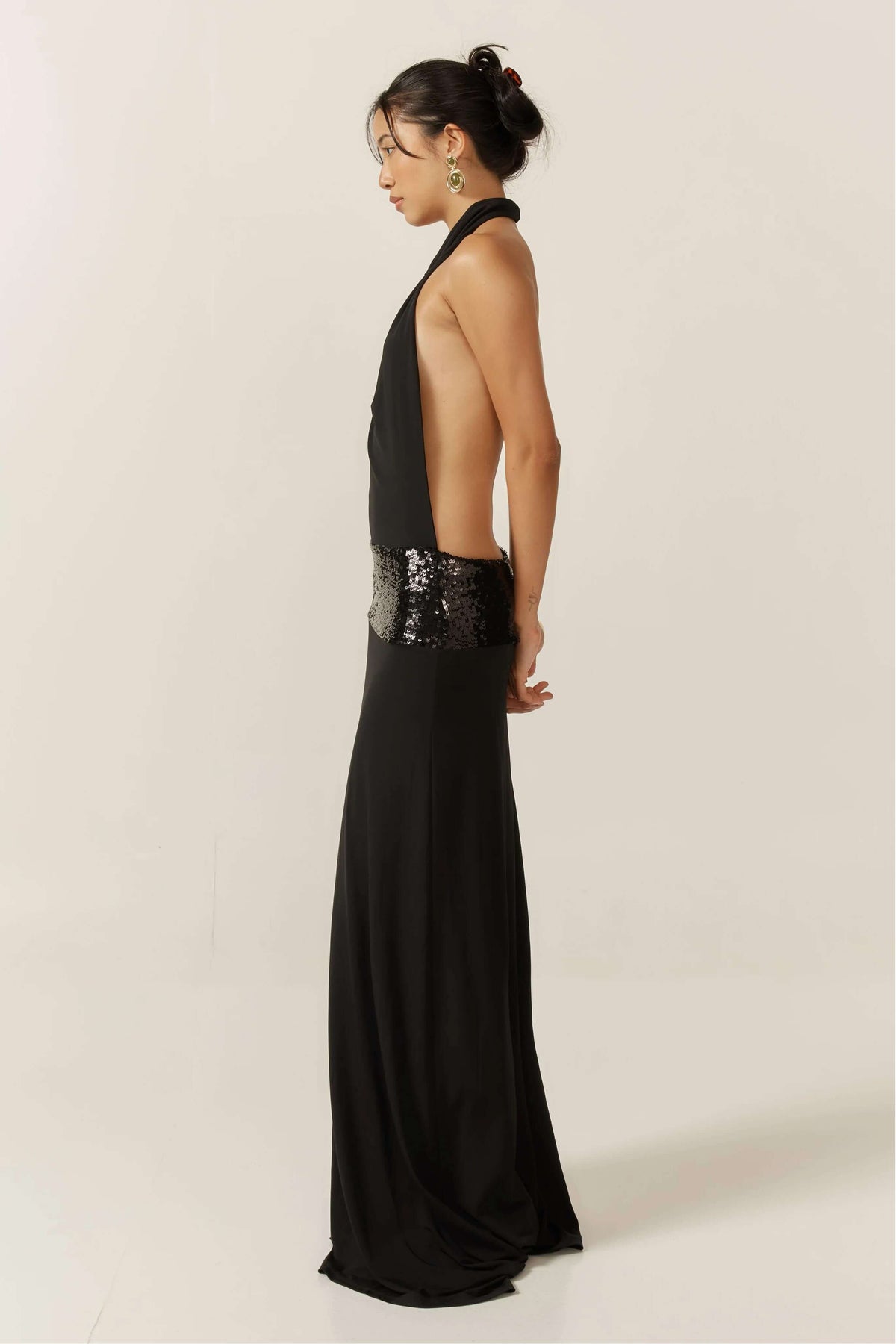 Modern Adele Halter Black Gown