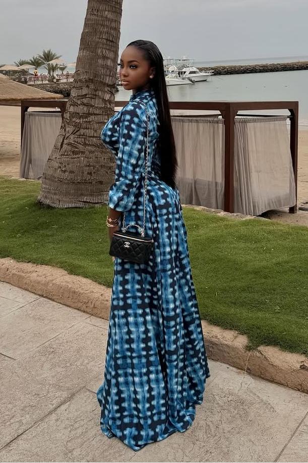 Blue Tie-Dye Button-Front Maxi-Length Dress