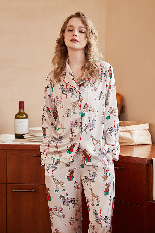 Coordinated Circus Print Long-Sleeve Loungewear Set
