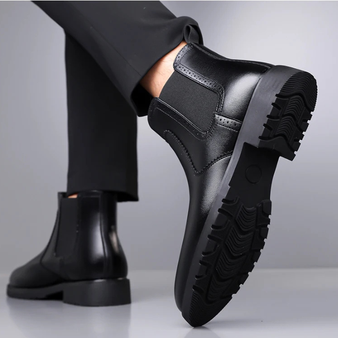 Polished Leather Chelsea Boots with Rubber Sole