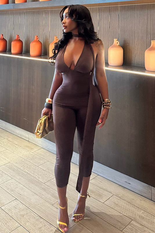 Modern Sleek Tie-Front Capri Jumpsuit