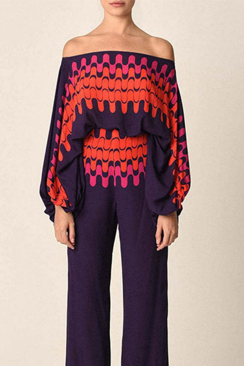 Coordinated Abstract Waves Two-Piece Set - Purple