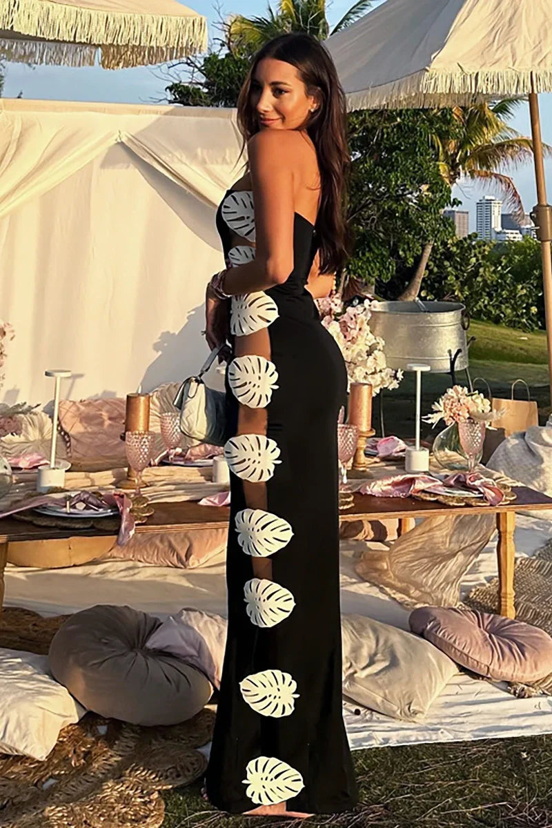Leaf Patchwork Cut-Out Strapless Swimsuit