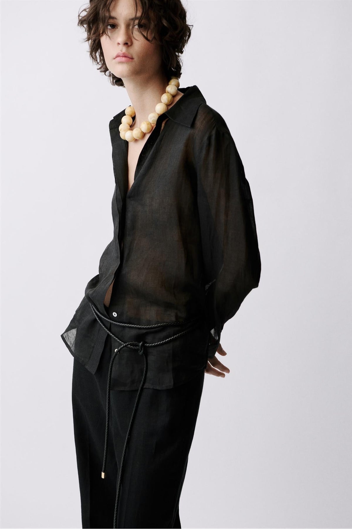 Straight-Fit Linen Trousers With Bow