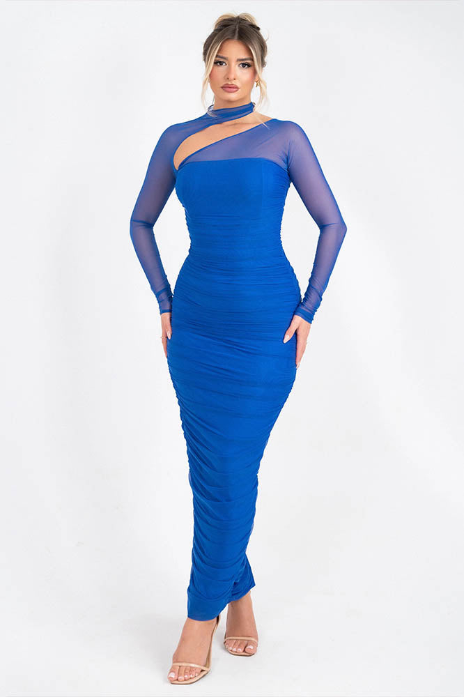 Refined Crew Neck High-Waisted Mesh Dress