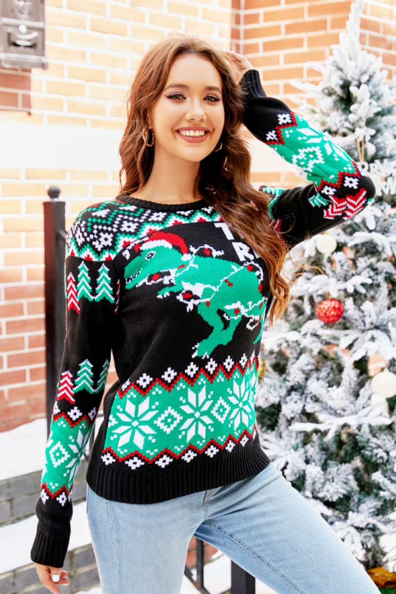 Modern Christmas Dinosaur Knit Sweater