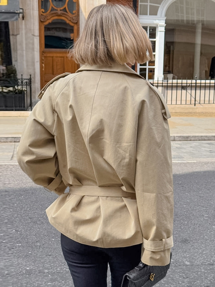 Mid-Length Coat with a Fitted Cut and Lapel Collar