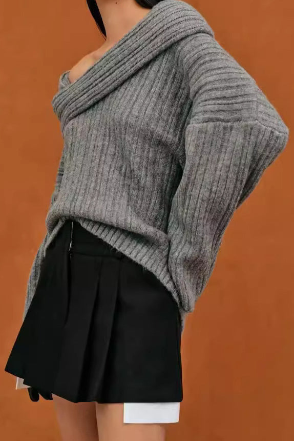 Lazy Style Solid Irregular Knit Top