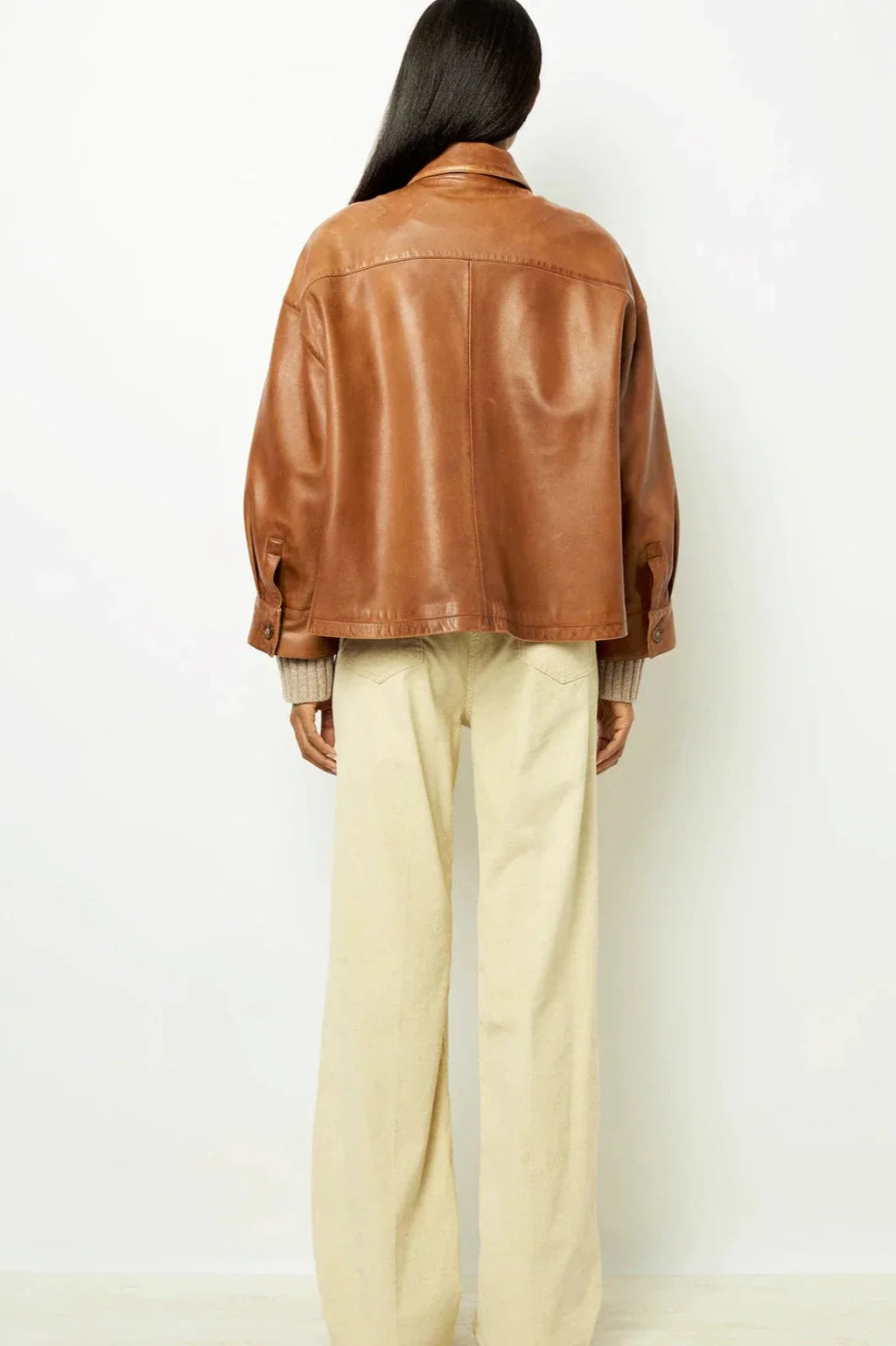 Clean-Lined Boxy Leather Short Jacket