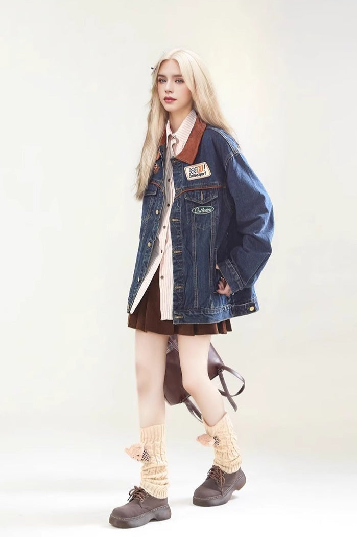 Modern Contrast Denim Work Jacket