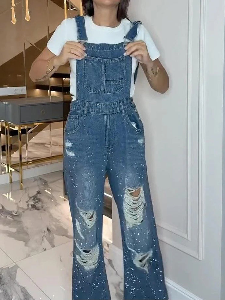 Modern Ripped Denim Overalls