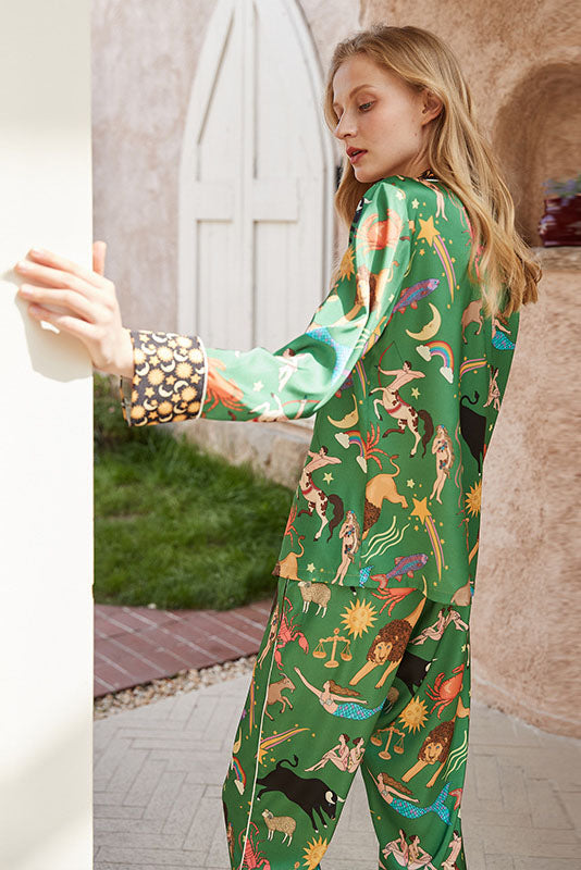 Coordinated Green Constellation Print Pajama Set