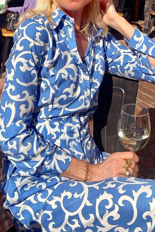Modern Blue Vine Print Midi Jumpsuit