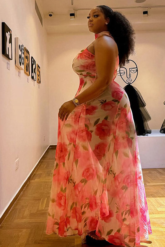 Flower Halter Maxi-Length Dress