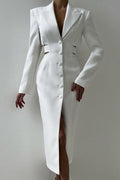 Statement Deep V Metal-Detail Blazer Midi-Length Dress