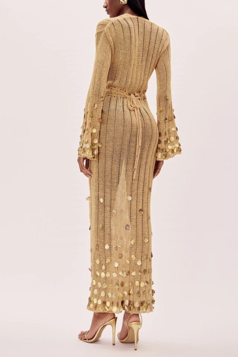Dolly Gold Knit Maxi-Length Dress