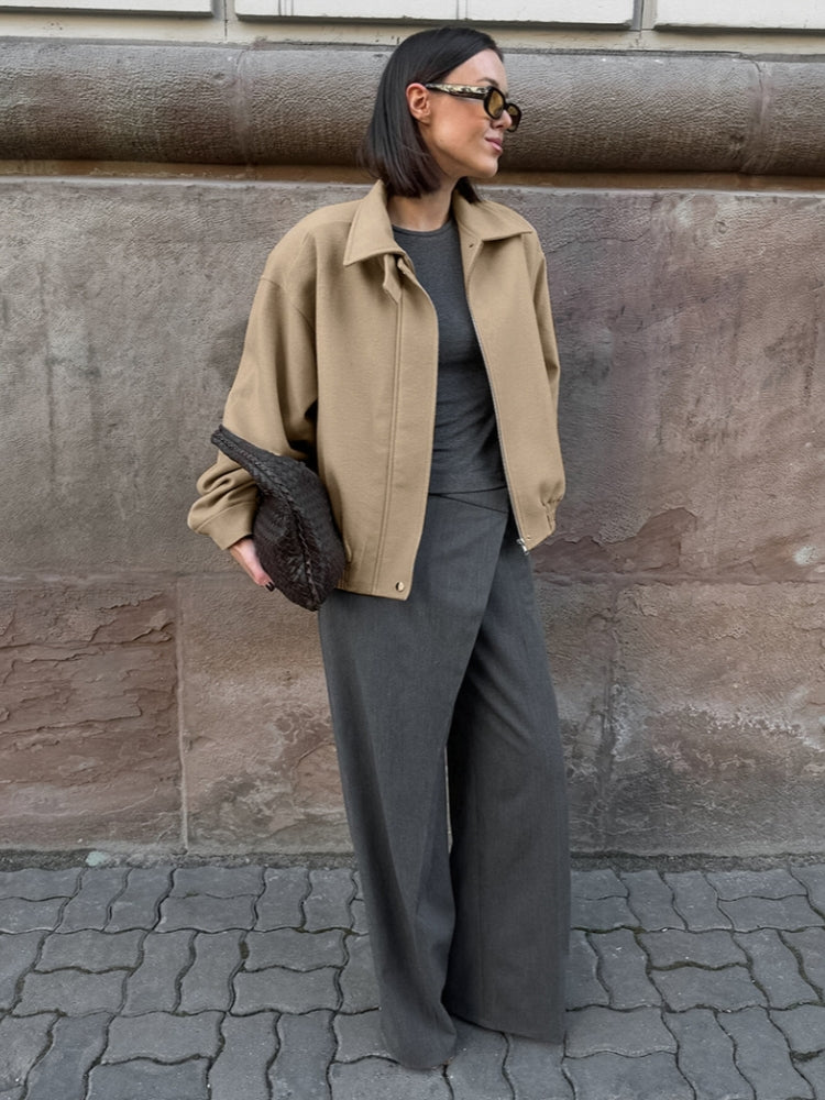 Jacket with Lapel Collar, Button Closure and Pockets