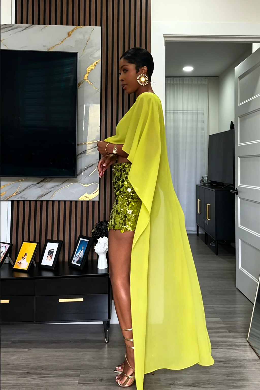 Flow Cape Sleeve Crew Neck Crop Top