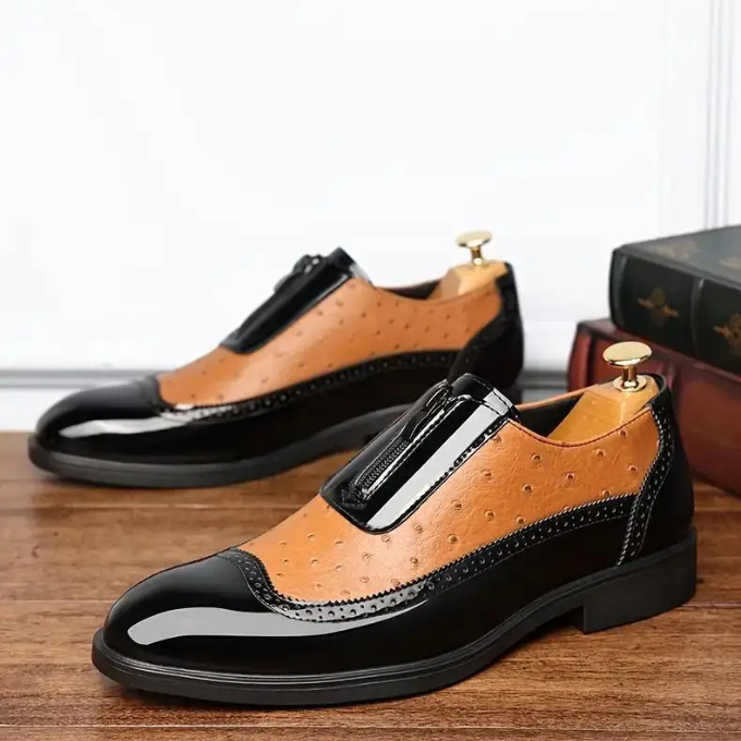 Polished Leather Shoes with Embossed Texture