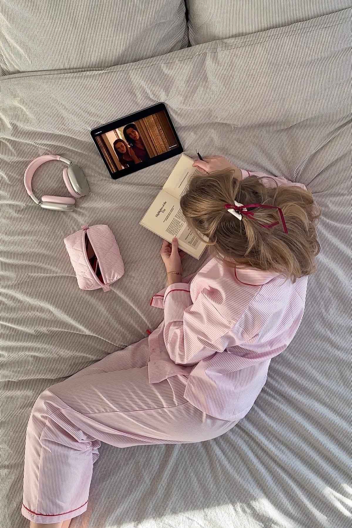 Coordinated Pink Striped Heart Pajama Set