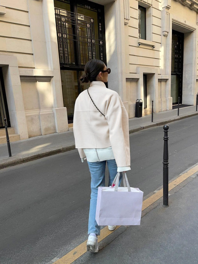 Cropped Jacket with Fitted Cut and V-Neck