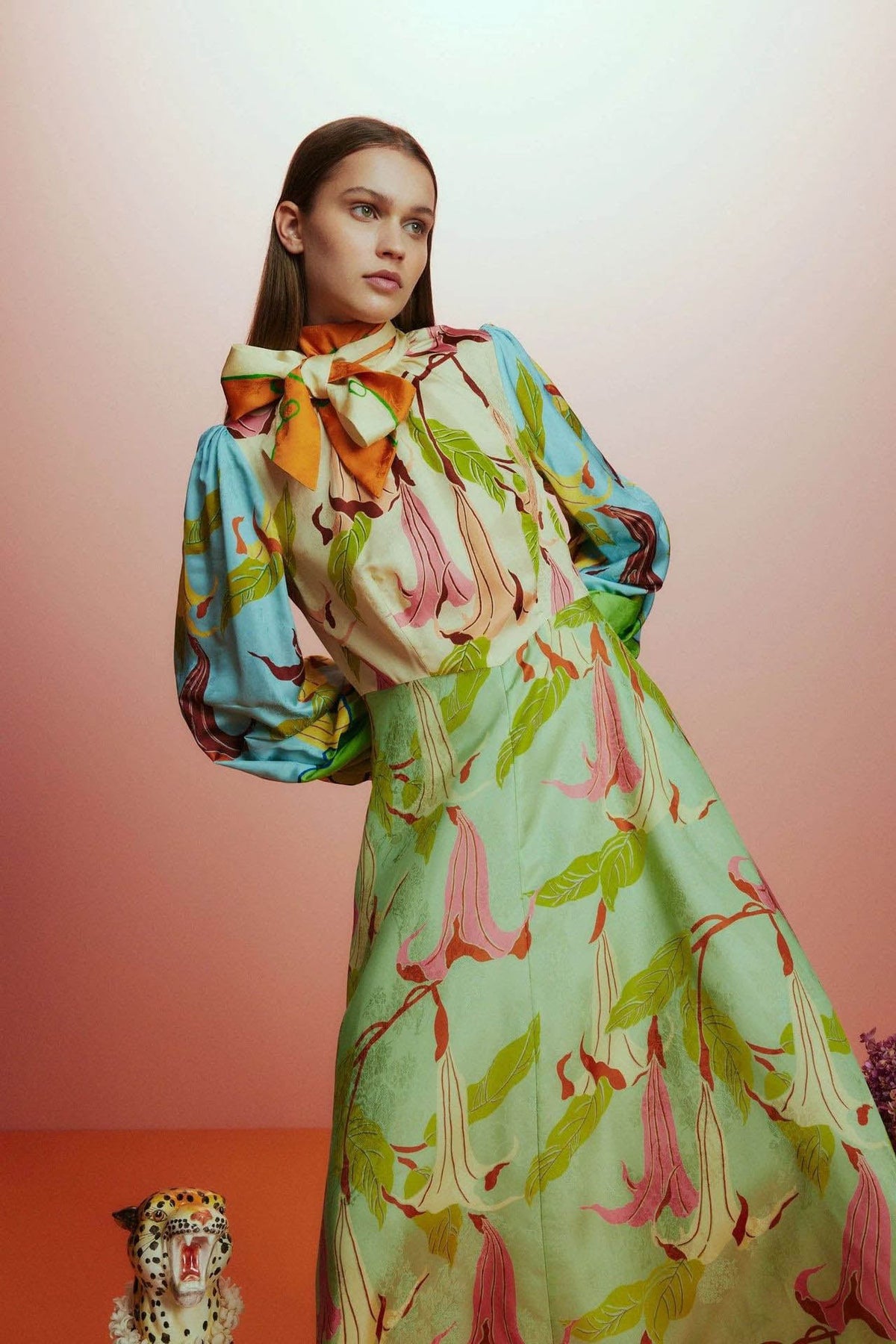 Modern High Collar Lantern Sleeve Patchwork Dress