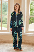 Coordinated Octopus Print Long-Sleeve Pajama Loungewear Set