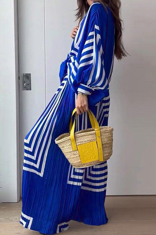 Patterned Striped Pleated Suit