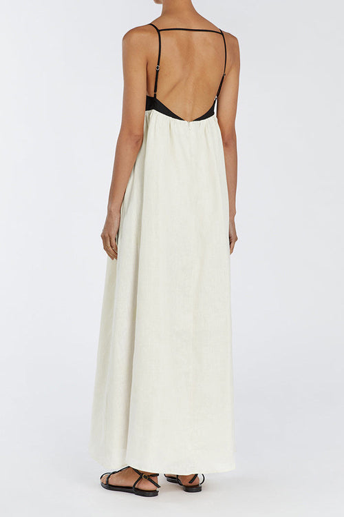Loose Suspender Black And White Patchwork Maxi-Length Dress