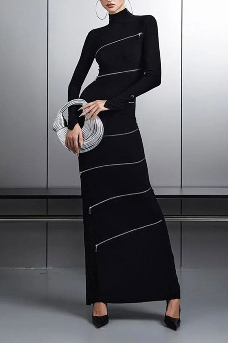 Modern Slim-fit stand collar hip-hugging long dress