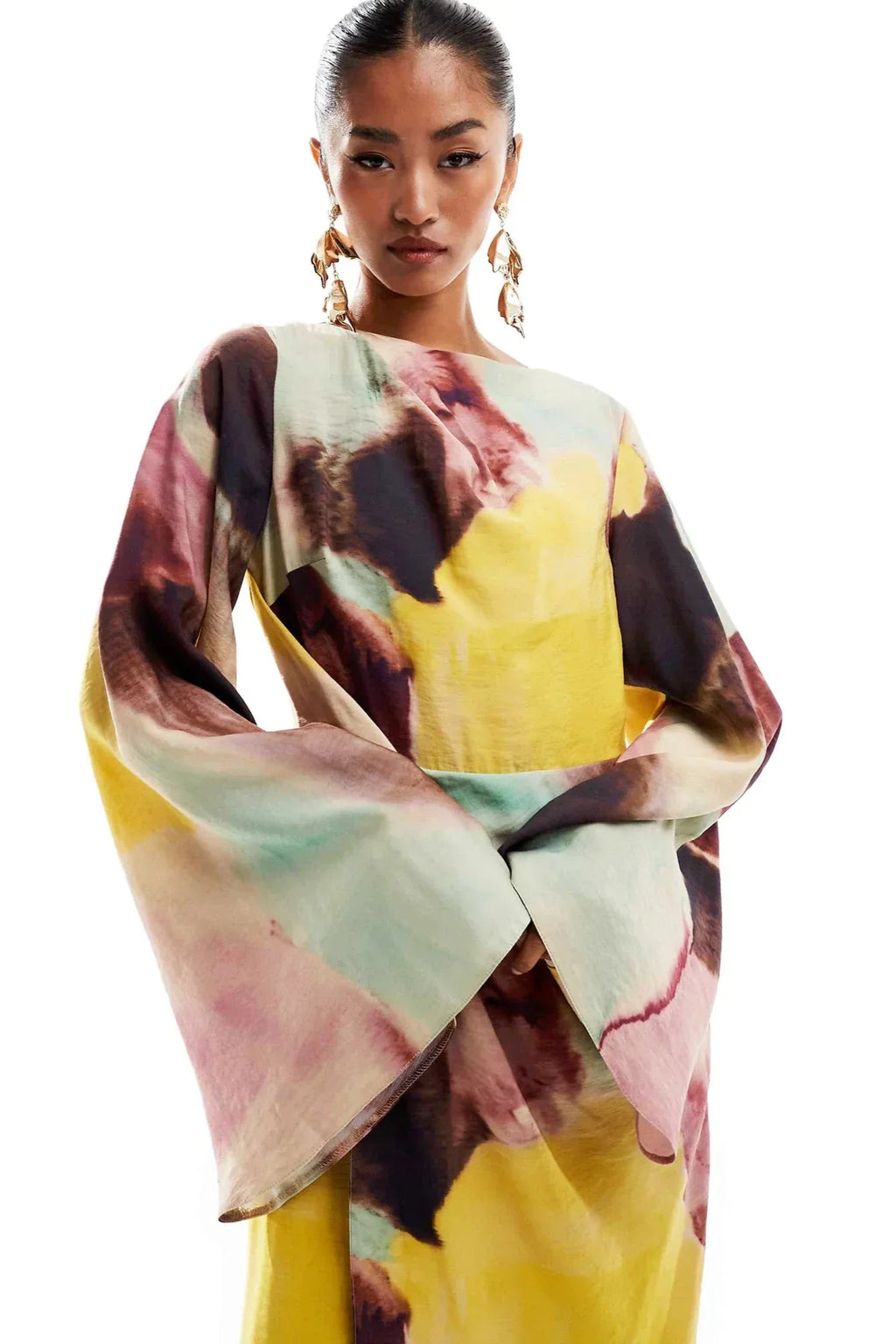 Modern Abstract Watercolor Print Ultra-Long Dress