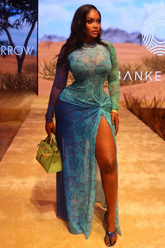 Airy Bubble Slit Maxi-Length Dress