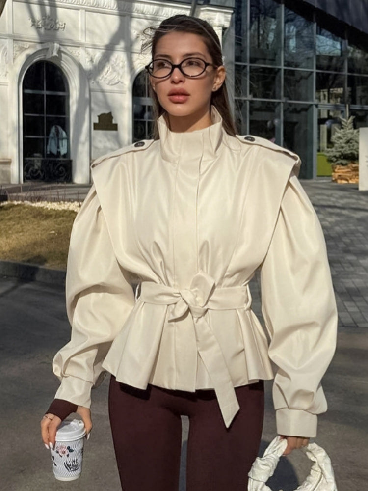 Coat with Lapel Collar, Button Closure and a Belt