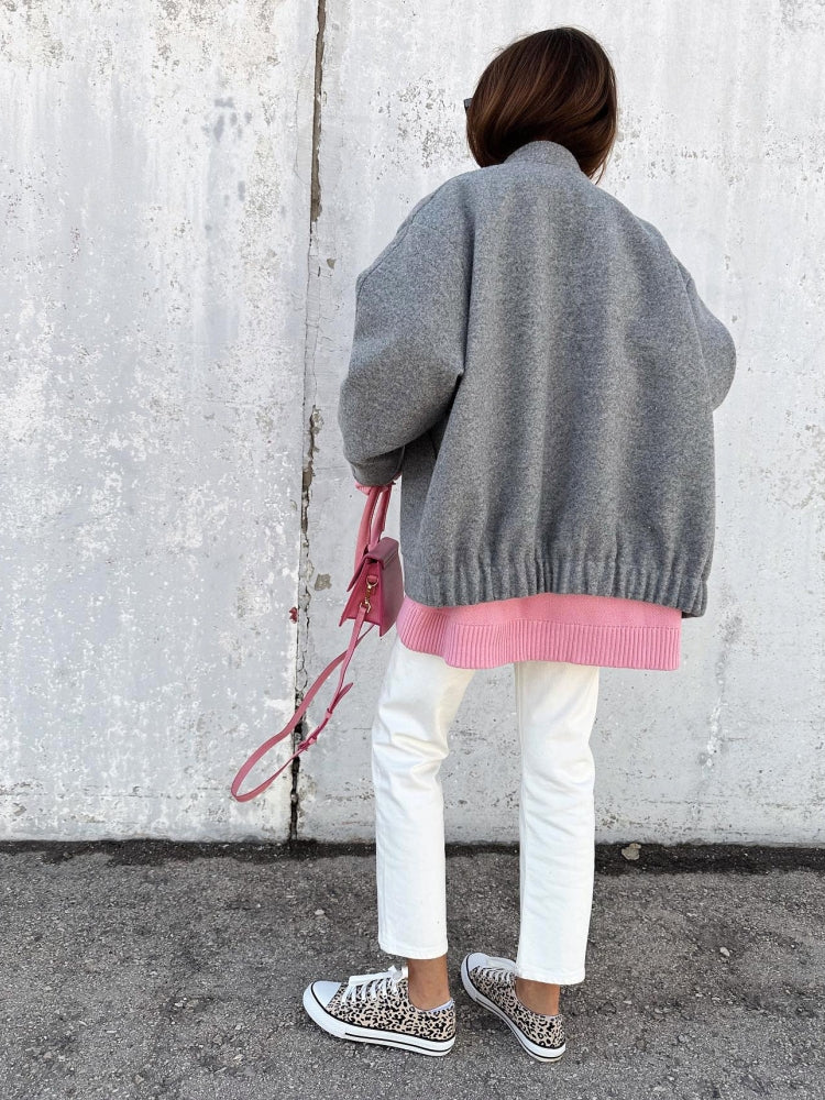 Lightweight Jacket with Plaid and Stand Collar