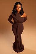 Refined Solid Brown Maxi-Length Dress