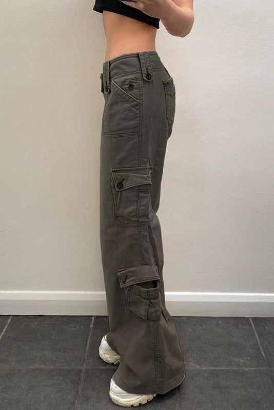 Retro Street Style Pocket Denim Trousers