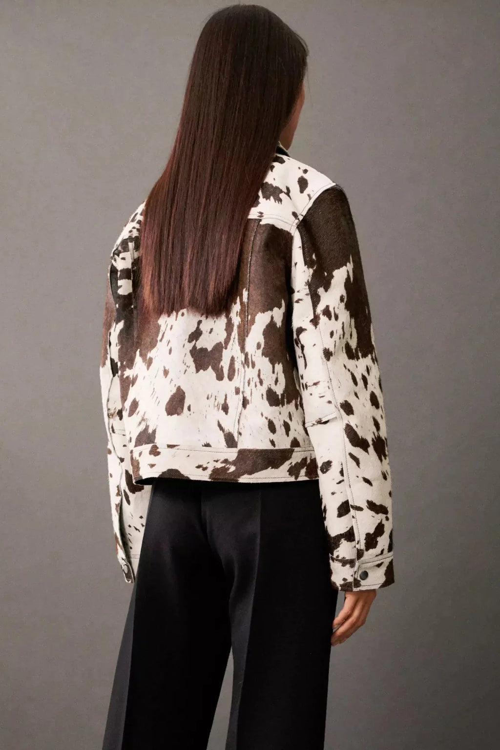 Modern Cow Print Faux Fur Shirt-Style Jacket